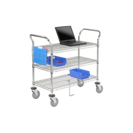 Global Equipment Nexel Chrome ESD Utility Cart, 3 Shelf, 30"L x 24"W x 39"H, Polyurethane Casters 2430ESD3